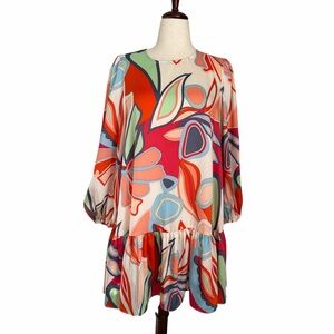 Alexis x Target Abstract Print Puff Sleeve Mini Dress Size L Colorful Boho